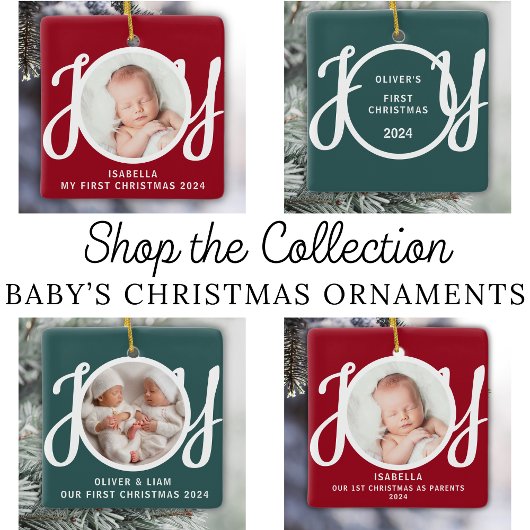 Aangepaste naam Baby's eerste kerstfoto rood Keramisch Ornament