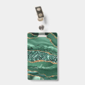 Aangepaste naam badge Agate Green Gold Glitter Mar (Achterkant met clip)