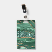 Aangepaste naam badge Agate Green Gold Glitter Mar (Voorzijde met clip)