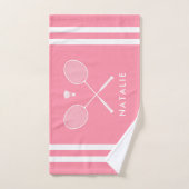 Aangepaste naam Badminton roze strepen Handdoek (Handdoek)