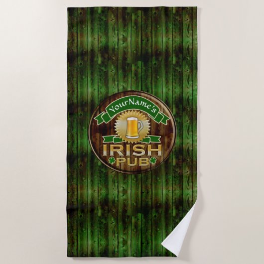 Aangepaste naam balk Irish Pub Sign St Patricks Da Strandlaken (Voorkant)