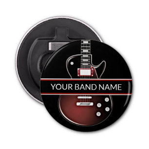 Aangepaste naam band Merch Guitar Rock en Roll Mus Button Flesopener