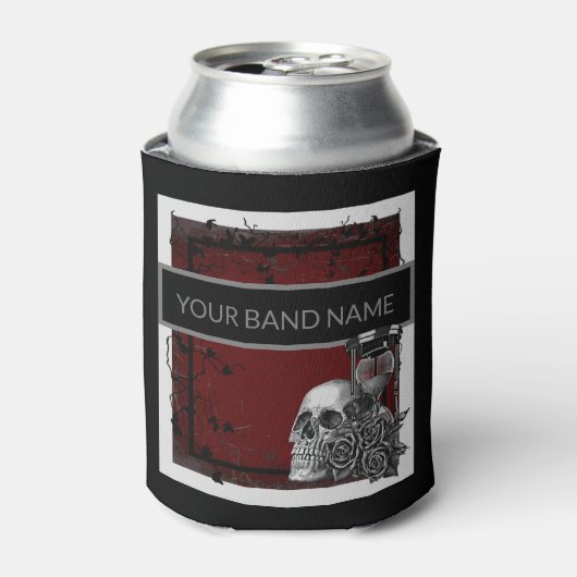 Aangepaste naam Band Merch Skull Roos Gothic Rock Blikjeskoeler (Blikje Voorkant)