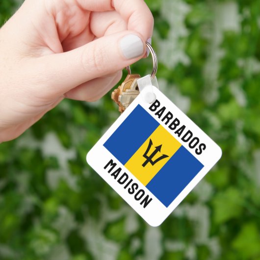 Aangepaste naam Barbados-vlag Sleutelhanger (Hand)