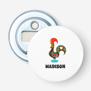 Aangepaste naam Barcelos Portugees Haan Zwart Button Flesopener