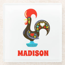 Aangepaste naam Barcelos Portugees Haan Zwart Glazen Onderzetter