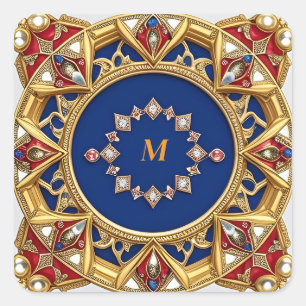 ✨ Aangepaste naam Barok Versierd Vintage Luxe Cade Vierkante Sticker
