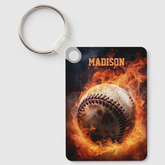 Aangepaste naam Baseball on Fire Sleutelhanger (Voorkant)