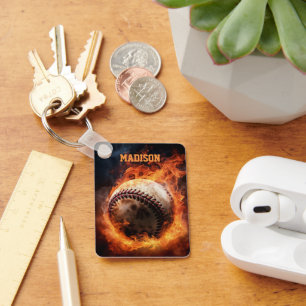 Aangepaste naam Baseball on Fire Sleutelhanger