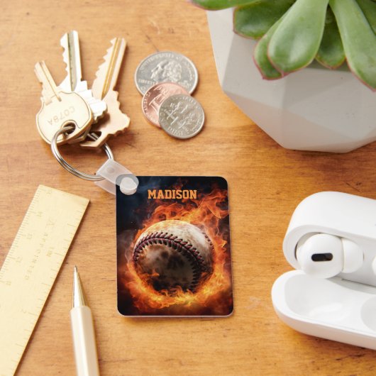 Aangepaste naam Baseball on Fire Sleutelhanger (Bureau)