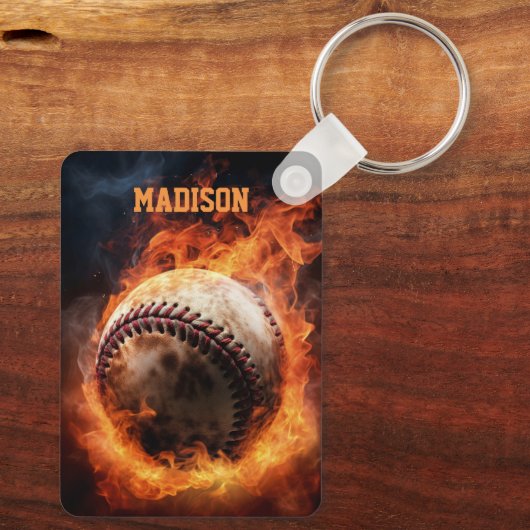 Aangepaste naam Baseball on Fire Sleutelhanger (Achterkant)