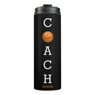 Aangepaste naam basketbalcoach zwart thermosbeker