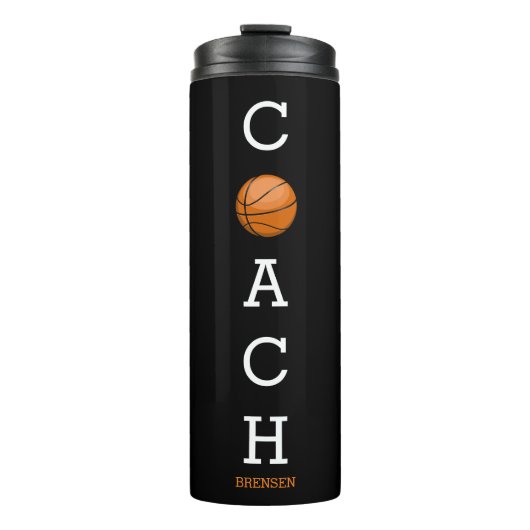 Aangepaste naam Basketball Coach Black Thermosbeker (Voorkant)