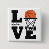Aangepaste naam Basketball Love Vierkante Button 5,1 Cm (Voorkant)