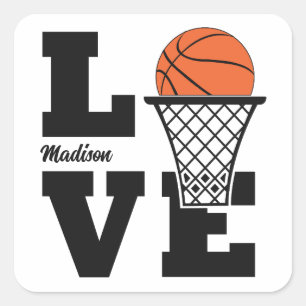 Aangepaste naam Basketball Love Vierkante Sticker
