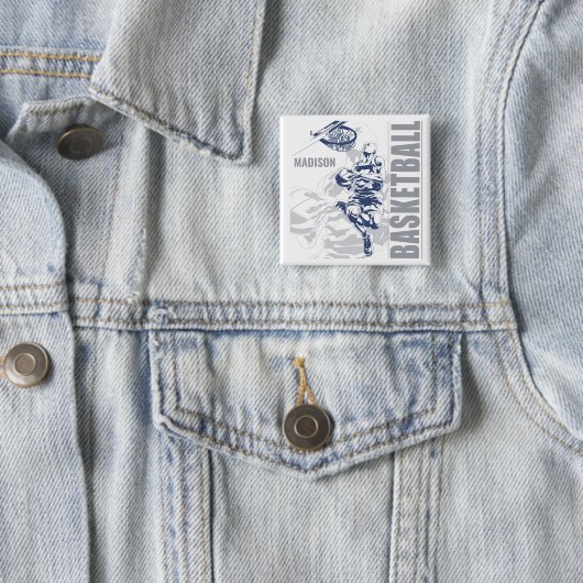 Aangepaste naam basketbalspeler vierkante button 5,1 cm (In situ)