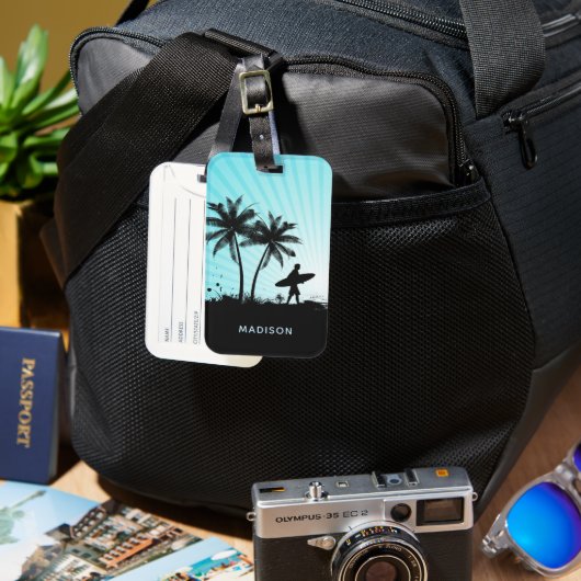 Aangepaste naam Beach Surfer Bagagelabel (Voorkant & Achterkant)