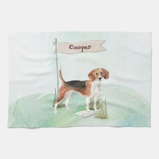 Aangepaste naam Beagle Pet Dog Theedoek (Horizontaal)