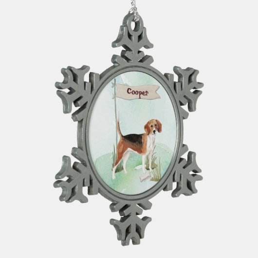 Aangepaste naam Beagle Pet Dog Tin Sneeuwvlok Ornament (Links)