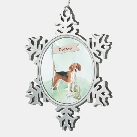Aangepaste naam Beagle Pet Dog Tin Sneeuwvlok Ornament (Rechts)