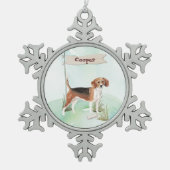 Aangepaste naam Beagle Pet Dog Tin Sneeuwvlok Ornament (Voorkant)