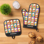 Aangepaste naam Beer Pop Art Ovenwant & Pannenlap Set (Top down)