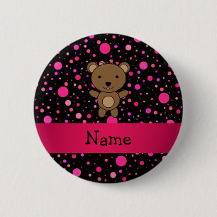 Aangepaste naam beer zwarte roze pols ronde button 5,7 cm