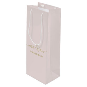 Aangepaste naam begroeting Chic Goud Schrift Roze Wijn Cadeautas