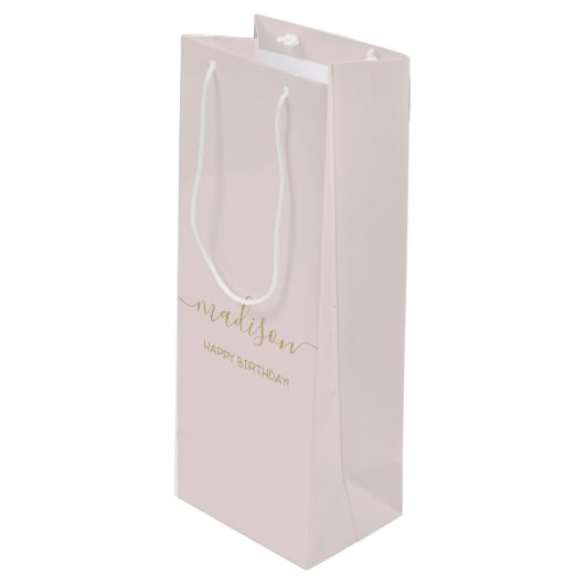 Aangepaste naam begroeting Chic Goud Schrift Roze Wijn Cadeautas (Voorkant Gekanteld)