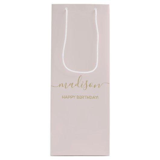 Aangepaste naam begroeting Chic Goud Schrift Roze Wijn Cadeautas (Voorkant)
