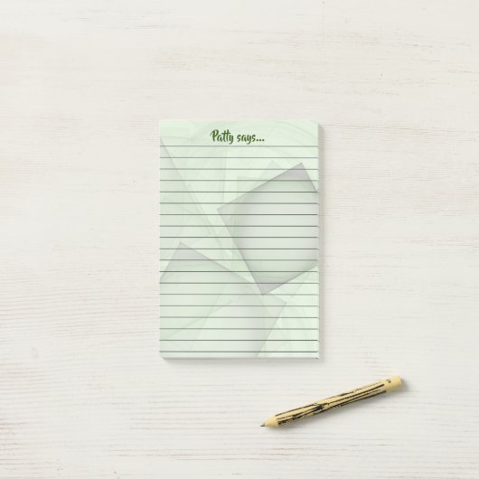 Aangepaste naam berichtschrijver pasteel groen geo post-it® notes (Op bureau)