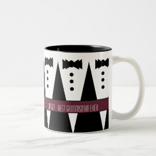 Aangepaste naam Beste Groomsman ooit - Witte Tuxen Tweekleurige Koffiemok