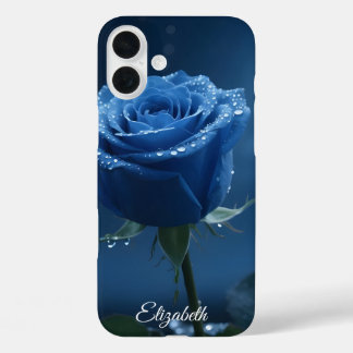 Aangepaste Naam Betoverd Blauw Roos Romantische Bl iPhone 16 Plus Hoesje