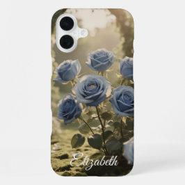 Aangepaste Naam Betoverd Blauw Roos Romantische Bl iPhone 16 Plus Hoesje