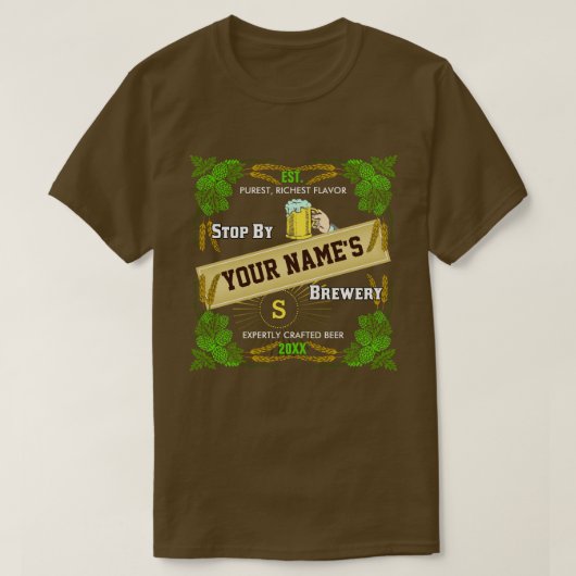 Aangepaste naam bierbrouwerij | Hop Barley Cool T-shirt (Design voorkant)