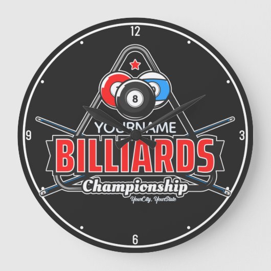 Aangepaste NAAM Billiards 8 Ball Pool Cue Rack Grote Klok (Voorkant)