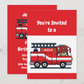 Aangepaste naam Birthday Fire Truck Party Kaart (Voorkant / Achterkant)