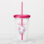 Aangepaste naam Birthday Girly Pink White Voetbal Acryl Drinkbeker (Voorkant)