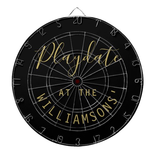 Aangepaste naam Black Gold Playdate Script Minimal Dartbord (Voorkant)