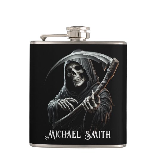 Aangepaste naam Black Grim Reaper Heupfles (Voorkant)