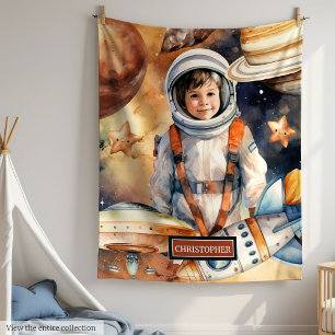 Aangepaste naam Blanket Rocket Ship and Planet Pri Fleece Deken