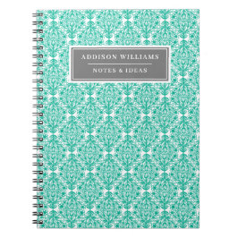 Aangepaste naam Blauw Floral Damask Tulip Pattern Notitieboek
