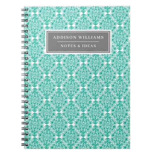 Aangepaste naam Blauw Floral Damask Tulip Pattern Notitieboek (Voorkant)