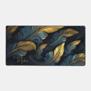 Aangepaste naam Blauw - Gouden bladeren Bureaumat