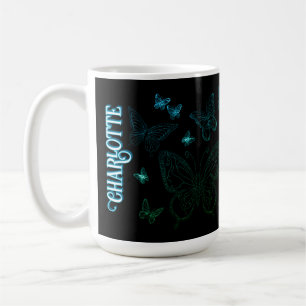 Aangepaste Naam Blauw Groene Vlinder Gift voor Haa Koffiemok
