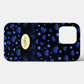 Aangepaste naam, blauw hartglitterpatroon Case-Mate iPhone case (Achterkant (horizontaal))