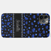 Aangepaste naam, blauw hartglitterpatroon Case-Mate iPhone case (Achterkant (horizontaal))