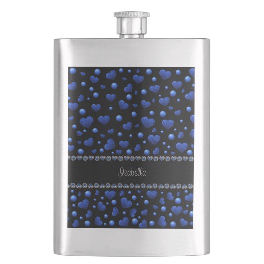 Aangepaste naam, blauw hartglitterpatroon flacon (Voorkant)