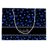 Aangepaste naam, blauw hartglitterpatroon groot cadeauzakje (Achterkant)