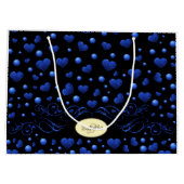 Aangepaste naam, blauw hartglitterpatroon groot cadeauzakje (Achterkant)